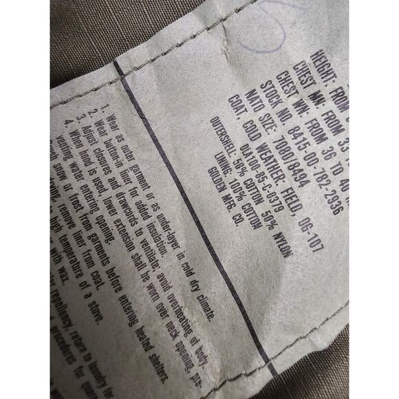 Vintage Field Jacket Size Small Regular Cold Weather US Army OG-107 60s 70s - Picture 10 of 16